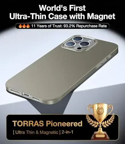 TORRAS Magnetic Slim Fit Case for iPhone 16 Pro, 6.3 inch, Ultra-Thin Compatible with MagSafe, Lightweight Matte Anti-Scratch Hard PC Cover Phone Case, Natural Titanium - 2