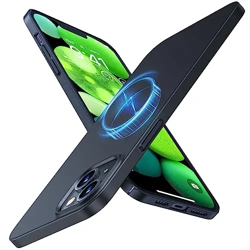 TORRAS Magnetic Slim Fit for iPhone 13 Case/iPhone 14 Case, [Ultra Thin][Compatible with MagSafe][Velvet Touch], Case for iPhone 13 & iPhone 14 Phone Case Hard PC Sturdy Anti Scratch, Black - 1