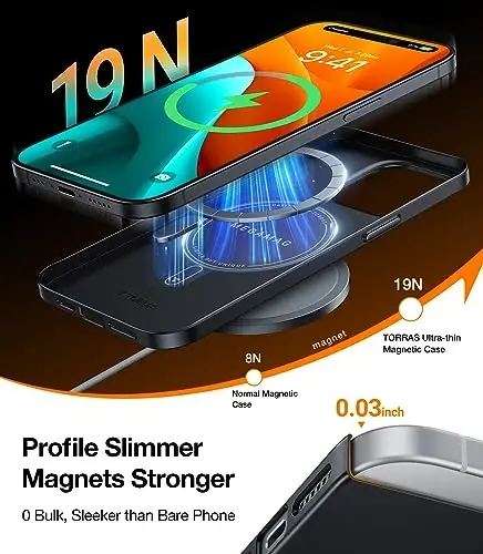 TORRAS Magnetic Slim Fit for iPhone 15 Case, Compatible with MagSafe, Ultra Thin Case for iPhone 15, Matte Hard PC Velvety Touch & Anti-Scratch Protective Cover for iPhone 15, Black - 2