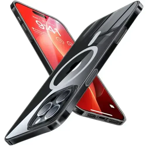 TORRAS Magnetic Slim Fit for iPhone 16 Pro Case, 6.3 inch, Ultra-Thin, Compatible with MagSafe, Lightweight Matte Anti-Scratch Hard PC Cover Phone Case, Clear Black - TORRAS