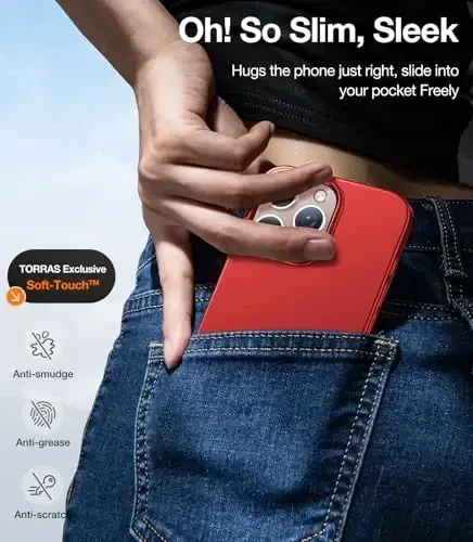 TORRAS Magnetic Slim-Fit for iPhone 16 Pro Max Case 6.9 inch, Ultra-Thin 16 ProMax Phone Case Compatible with MagSafe, Light Anti-Scratch Matte Hard PC Bayer OriginFit, Red - 6