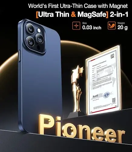 TORRAS Magnetic Slim-Fit for iPhone 15 Pro Max Case, Ultra-Thin 15 ProMax Phone Case Compatible with MagSafe, Lightweight Anti-Scratch Matte Hard iPhone 15 ProMax Case 6.7 inch OriginFit, Navy Blue - 2