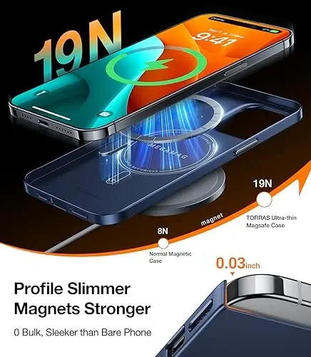 TORRAS Magnetic Slim-Fit for iPhone 15 Pro Max Case, Ultra-Thin 15 ProMax Phone Case Compatible with MagSafe, Lightweight Anti-Scratch Matte Hard iPhone 15 ProMax Case 6.7 inch OriginFit, Navy Blue - 3