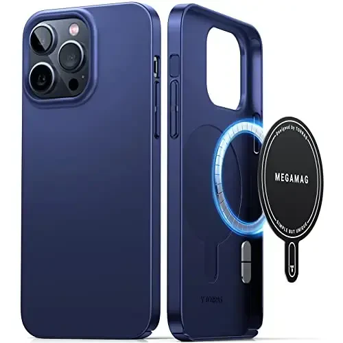 TORRAS Magnetic Slim-Fit for iPhone 15 Pro Max Case, Ultra-Thin 15 ProMax Phone Case Compatible with MagSafe, Lightweight Anti-Scratch Matte Hard iPhone 15 ProMax Case 6.7 inch OriginFit, Navy Blue - 1