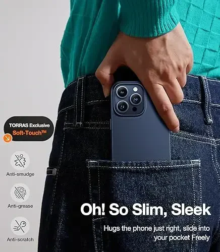 TORRAS Magnetic Slim-Fit for iPhone 15 Pro Max Case, Ultra-Thin 15 ProMax Phone Case Compatible with MagSafe, Lightweight Anti-Scratch Matte Hard iPhone 15 ProMax Case 6.7 inch OriginFit, Navy Blue - 5