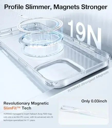 TORRAS Magnetic Slim-Fit iPhone 16 Pro Max Case 6.9 dyuym uchun, Ultra-ingichka 16 ProMax telefon g‘ilofi MagSafe bilan mos, Yengil tirnalishga qarshi mat qattiq kompyuter Bayer OriginFit, Shaffof - 4