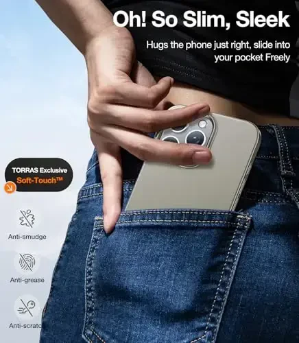 TORRAS Magnetic Slim-Fit iPhone 16 Pro Max Case 6.9 dyuym uchun, Ultra-Yupqa 16 ProMax Telefon G'ilofi MagSafe bilan mos, Yengil Tirnalishga Qarshi Matte Qattiq PC Bayer OriginFit, Qora - 5