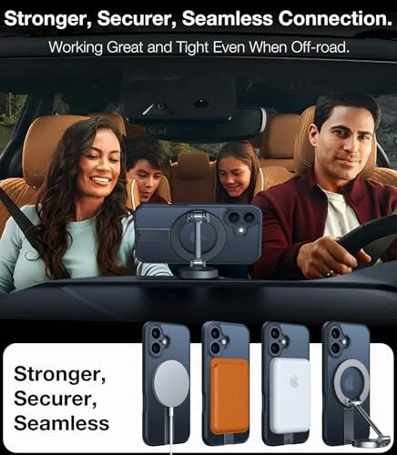 TORRAS Magnitli 360° Stendli Chexol iPhone 16 uchun, [Toʻliq Kamera Himoyasi] [MagSafe ga mos keladi] [16 fut harbiy darajali tushishdan himoya] Yupqa matli chexol 16 iPhone telefoni uchun stend bilan (6.1