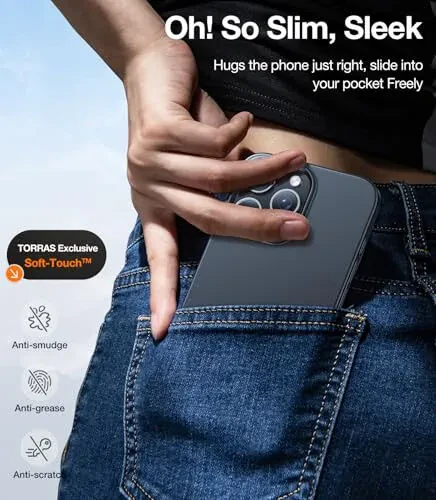 TORRAS Magnitli yupqa iPhone 16 Pro Max korpusi, MagSafe bilan mos keladigan, yupqa 16 ProMax telefon korpusi, yengil tirnalishga qarshi matli qattiq PC Bayer 6.9 dyuym OriginFit, Qora - 6