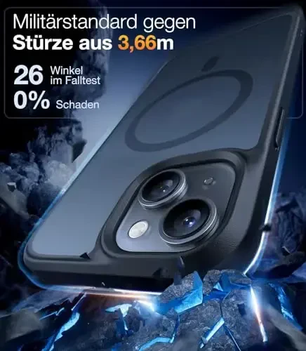 TORRAS Magnitli zarba chidamli iPhone 15, iPhone 14 himoya qobiqlari. 12 fut harbiy daraja tushirishdan himoya, shaffof yupqa himoya qiluvchi tirnalishga qarshi, qora rang. - 4