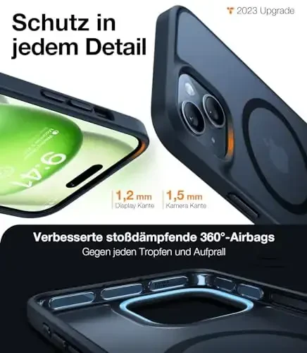 TORRAS Magnitli zarba chidamli iPhone 15, iPhone 14 himoya qobiqlari. 12 fut harbiy daraja tushirishdan himoya, shaffof yupqa himoya qiluvchi tirnalishga qarshi, qora rang. - 5