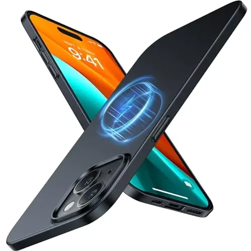 TORRAS Магнитный тонкий чехол для iPhone 15, совместимый с MagSafe, ультратонкий чехол для iPhone 15, матовый жесткий PC чехол с бархатистой поверхностью и антицарапинным покрытием для iPhone 15, черный - 1