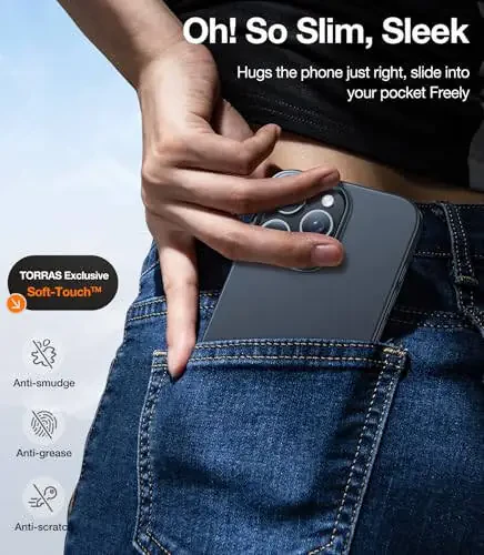 TORRAS Магнитный тонкий чехол для iPhone 16 Pro Max, ультратонкий чехол для телефона 16 ProMax, совместимый с MagSafe, легкий противоударный матовый твердый PC Bayer 6,9 дюйма OriginFit, черный - 6