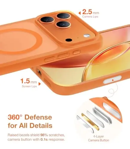 TORRAS Magnetic Shockproof for iPhone 17 Pro Case, Camera Control, Fit for MagSafe, Military-Grade Protection, Translucent Slim Case for iPhone 17 Pro Phone Case Anti-Fingerprint, Cosmic Orange - 5