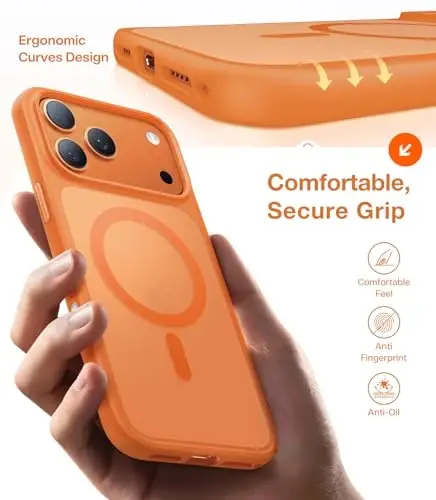 TORRAS Magnetic Shockproof for iPhone 17 Pro Case, Camera Control, Fit for MagSafe, Military-Grade Protection, Translucent Slim Case for iPhone 17 Pro Phone Case Anti-Fingerprint, Cosmic Orange - 6