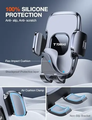 TORRAS Military-Grade Phone Holders for Your Car【96+LBS Strongest Suction】Car Phone Holder Mount, Ultra-Durable Cell Phone Car Mount Truck for Dashboard Windshield Vent for iPhone 17 16 15 Pro Max Air - 2