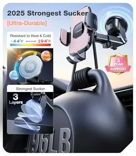TORRAS Pink Phone Holders for Your Car【Ultra-Durable & Strongest Suction】, Universal Car Phone Holder Mount Truck Cradle Stand for Dashboard Windshield Vent, Pink Car Accessories - 7