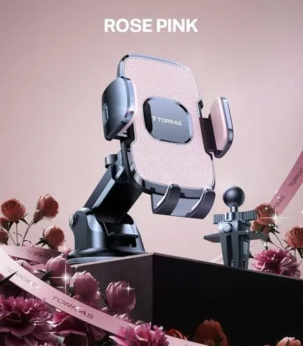 TORRAS Pink Phone Holders for Your Car【Ultra-Durable & Strongest Suction】, Universal Car Phone Holder Mount Truck Cradle Stand for Dashboard Windshield Vent, Pink Car Accessories - 1