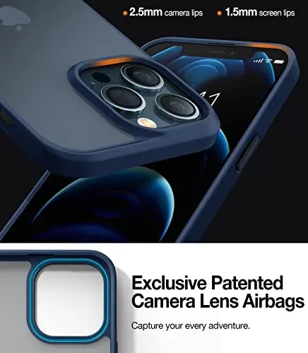 TORRAS Shockproof Compatible for iPhone 12 Case for iPhone 12 Pro Case, [Military Grade Drop Tested] Translucent Matte Hard PC Back with Soft Silicone Edge Slim Protective Guardian, Blue - 3