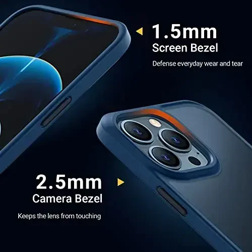 TORRAS Shockproof Compatible for iPhone 13 Pro Case, [Military-Grade Drop Tested] Translucent Matte Hard PC Back with Soft Silicone Edge Slim Protective Phone Guardian, Blue - 5