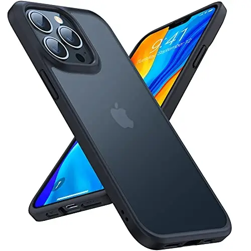 TORRAS Shockproof Compatible for iPhone 13 Pro Case, [Military-Grade Drop Tested] Translucent Matte Hard PC Back with Soft Silicone Edge Slim Protective Phone Guardian, Blue 