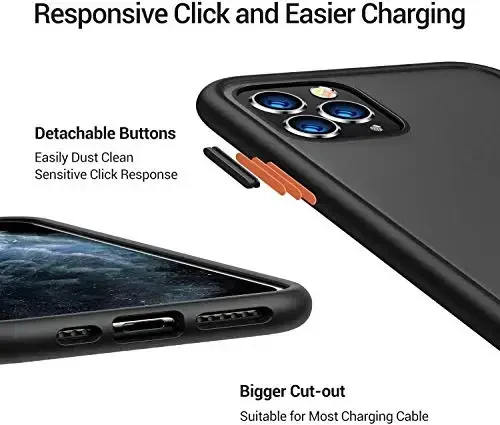 TORRAS Shockproof Compatible with iPhone 11 Pro Case, [Military Grade Drop Tested] Translucent Hard Matte Case with Soft TPU Bumper Slim Phone Case Designed for iPhone 11 Pro, Matte Black - 5