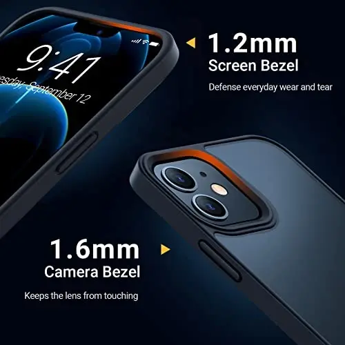 TORRAS Shockproof for iPhone 12 Case/for iPhone 12 Pro Case, [Military Grade Drop Tested] Translucent Matte Hard PC Back with Soft Silicone Edge Slim Protective Guardian, Black - 4