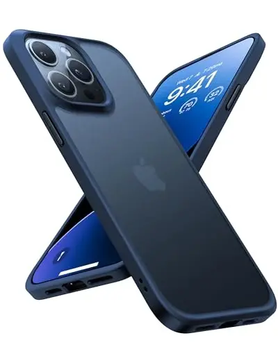 TORRAS Shockproof for iPhone 15 Pro Max Case Blue, [12FT Military Grade Drop Tested] Translucent Slim Protective Matte Hard Back Phone Case for 15 Pro Max 5G Guardian, Navy Blue Titanium - TORRAS