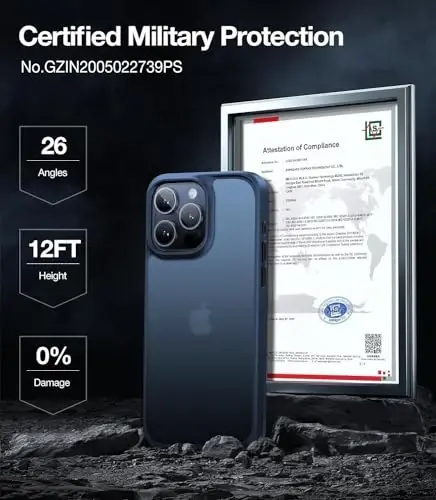 TORRAS Shockproof for iPhone 15 Pro Max Case Blue, [12FT Military Grade Drop Tested] Translucent Slim Protective Matte Hard Back Phone Case for 15 Pro Max 5G Guardian, Navy Blue Titanium - 4