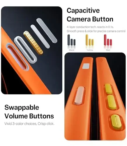 TORRAS Shockproof for iPhone 17 Pro Max Case with Camera Control Button, [12FT Military Grade Drop Protection] Enhanced Grip & Soft Touch Translucent 17 Pro Max Case with DIY Buttons, Neon Orange - 7