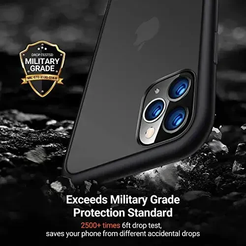 TORRAS Shockproof Compatible with iPhone 11 Pro Case, [Military Grade Drop Tested] Translucent Hard Matte Case with Soft TPU Bumper Slim Phone Case Designed for iPhone 11 Pro, Matte Black - 2