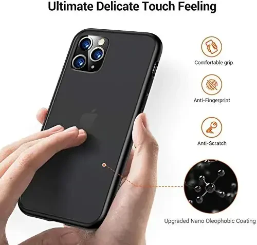 TORRAS Shockproof Compatible with iPhone 11 Pro Case, [Military Grade Drop Tested] Translucent Hard Matte Case with Soft TPU Bumper Slim Phone Case Designed for iPhone 11 Pro, Matte Black - 3