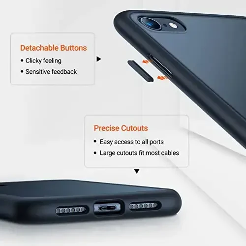 TORRAS Shockproof iPhone SE 2020 Case & iPhone 8 Case [Military Grade Drop Test] Translucent Matte Hard PC Back & Silicone TPU Bumper, Protective & Slim Fit for iPhone 7 case & SE2, Black - 6