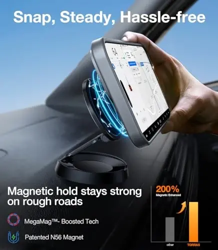 TORRAS Strong Magnetic & Seamless iPhone 16 Pro uchun g'ilof, MagSafe uchun mos, harbiy standartga mos tushishga chidamli sozlanishi olinadigan tirgakli himoya yupqa g'ilof iPhone 16 Pro 6.3