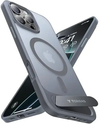 TORRAS Strong Magnetic & Seamless iPhone 16 Pro uchun g'ilof, MagSafe uchun mos, harbiy standartga mos tushishga chidamli sozlanishi olinadigan tirgakli himoya yupqa g'ilof iPhone 16 Pro 6.3