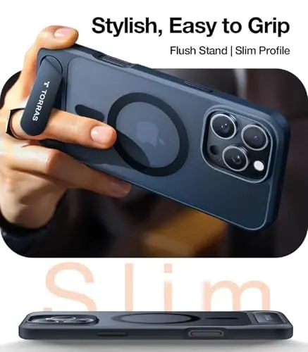 TORRAS Strong Magnetic & Seamless Stand for iPhone 16 Pro Case, [18N Mighty Magnetic] [12FT Mil-Grade Drop Tested] [Fit for MagSafe] Kickstand Protective Slim Phone Case for iPhone 16 Pro 6.3