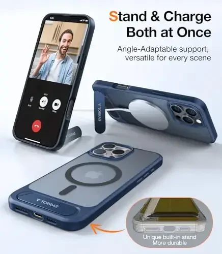 TORRAS Strong Magnetic & Seamless Stand for iPhone 16 Pro Case, [18N Mighty Magnetic] [12FT Mil-Grade Drop Tested] [Fit for MagSafe] Kickstand Protective Slim Phone Case for iPhone 16 Pro 6.3