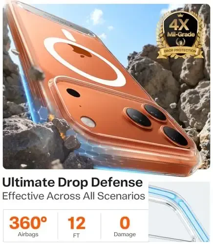 TORRAS Strong Magnetic & Seamless Stand for iPhone 17 Pro Max Case, Anti-Yellowing, Fit for MagSafe, Military Grade Drop Protection, Adjustable Kickstand Slim for iPhone 17 Pro Max Case Diamond Clear - 6