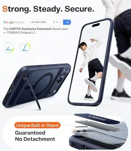 TORRAS Strong Magnetic Seamless Stand for iPhone 17 Pro Max Case Deep Blue | Fit for MagSafe, Military Grade Drop Protection, Invisible Adjustable Kickstand, Camera Control Button, Translucent Matte - 4