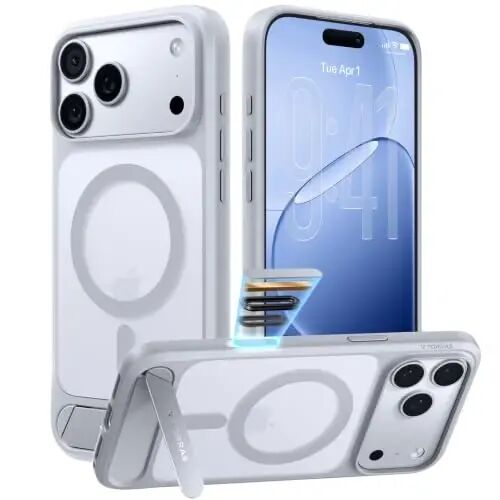 TORRAS Strong Magnetic & Seamless Stand for iPhone 17 Pro Max Case Sliver | Fit for MagSafe, Military Grade Drop Protection, Invisible Adjustable Kickstand, Camera Control Button, Translucent Matte - TORRAS