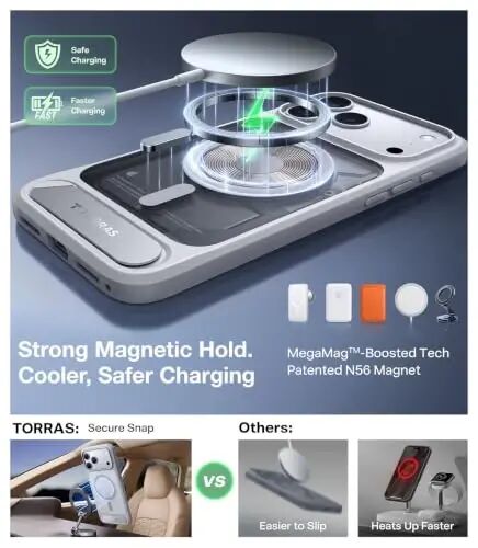 TORRAS Strong Magnetic & Seamless Stand for iPhone 17 Pro Max Case Sliver | Fit for MagSafe, Military Grade Drop Protection, Invisible Adjustable Kickstand, Camera Control Button, Translucent Matte - 4