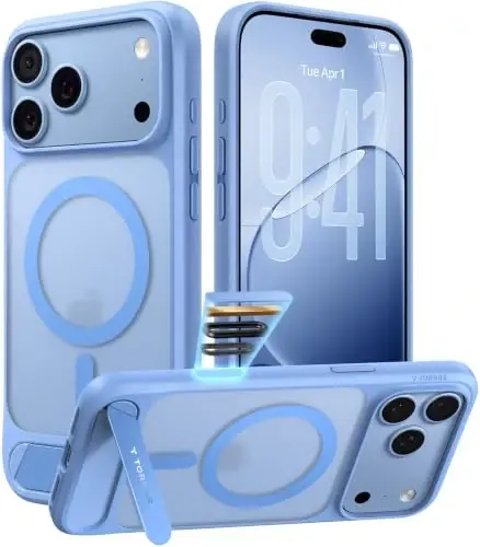 TORRAS Strong Magnetic & Seamless Stand for iPhone 18 Pro Max Case Glacier | Fit for MagSafe, Durable Kickstand, 4X Military-Grade Drop Protection, Impact Cushioning, Camera Control Button, Matte Blue - 1