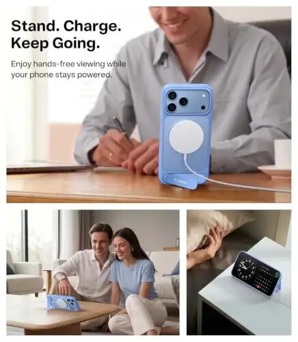 TORRAS Strong Magnetic & Seamless Stand for iPhone 18 Pro Max Case Glacier | Fit for MagSafe, Durable Kickstand, 4X Military-Grade Drop Protection, Impact Cushioning, Camera Control Button, Matte Blue - 5