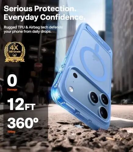 TORRAS Strong Magnetic & Seamless Stand for iPhone 18 Pro Max Case Glacier | Fit for MagSafe, Durable Kickstand, 4X Military-Grade Drop Protection, Impact Cushioning, Camera Control Button, Matte Blue - 6
