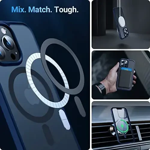 TORRAS Stronger Magnetic for iPhone 14 Pro Case, 12 FT Military Grade Drop Tested, Compatible with MagSafe, Slim Protective Matte Silicone for iPhone 14 Pro Phone Case, Translucent Navy Blue - 3