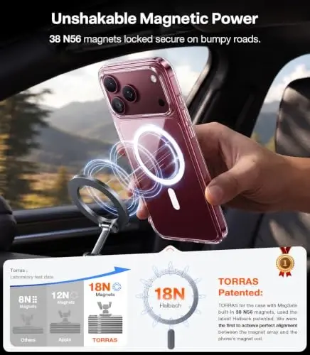 TORRAS Stronger Magnetic for iPhone 18 Pro Max Case, Anti-Yellowing Clear | Fit for MagSafe, Military Grade Drop Protection, Diamond Clear, Anti-Yellowing, Scratch Resistant, Camera Control, DIY Button - 4