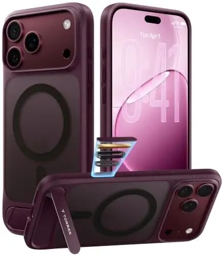 TORRAS Stronger Magnetic & Seamless Stand for iPhone 18 Pro Max Case Purple | Fit for MagSafe, Durable Kickstand, Military-Grade Protection, Impact Cushioning, Camera Control Button, Complements Burgundy - TORRAS
