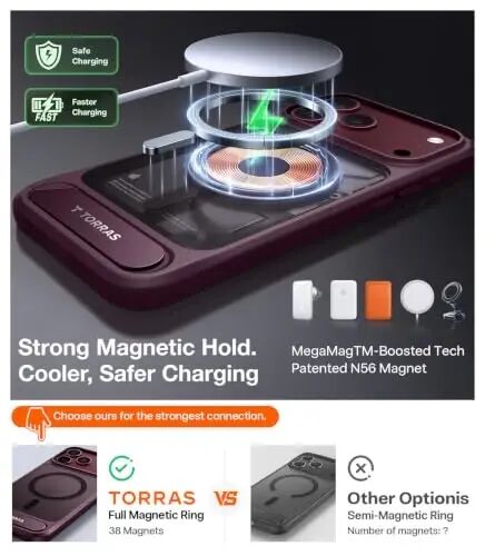 TORRAS Stronger Magnetic & Seamless Stand for iPhone 18 Pro Max Case Purple | Fit for MagSafe, Durable Kickstand, Military-Grade Protection, Impact Cushioning, Camera Control Button, Complements Burgundy - 3