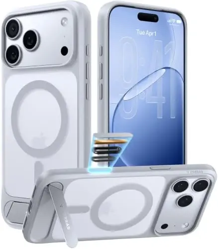 TORRAS Stronger Magnetic & Seamless Stand for iPhone 18 Pro Max Case Silver | Fit for MagSafe, Durable Kickstand, 4X Military-Grade Protection, Impact Cushioning, Camera Control Button, Translucent Matte - 1