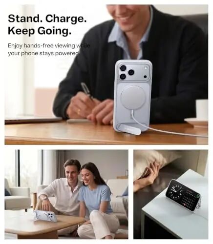 TORRAS Stronger Magnetic & Seamless Stand for iPhone 18 Pro Max Case Silver | Fit for MagSafe, Durable Kickstand, 4X Military-Grade Protection, Impact Cushioning, Camera Control Button, Translucent Matte - 5
